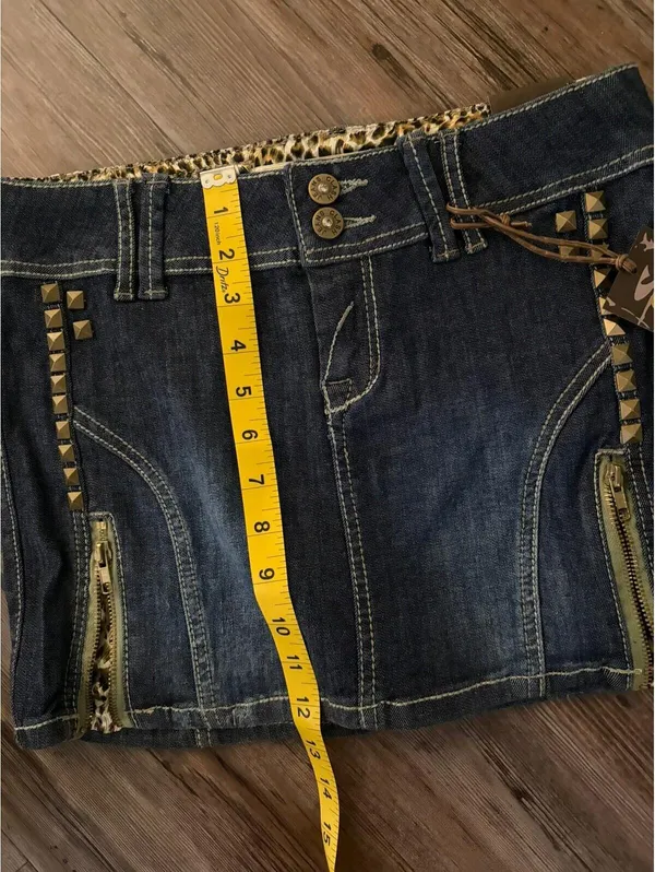 NWT Y2K Clash Jeans Studded Denim Mini Skirt Leopard Print M - Image 3