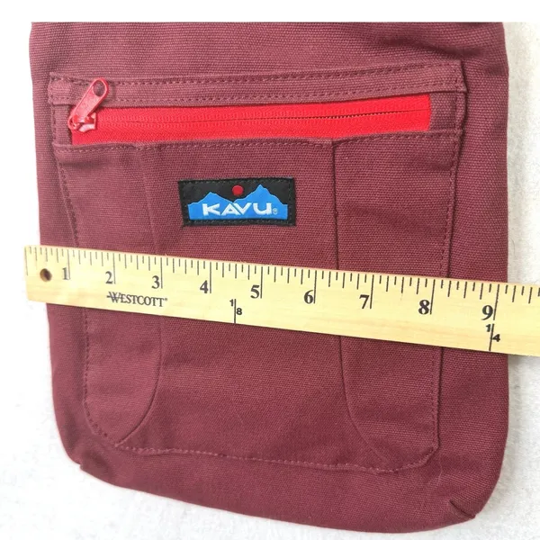 KAVU Keeper Crossbody Bag Maroon Small Canvas‎ Rope Strap Gorpcore Hiking Pouch - Image 10