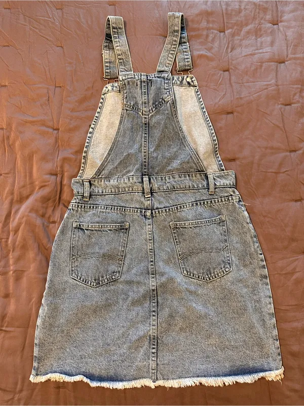 boohoo Washed Blue Denim Overall Pinafore Dress - Image 3