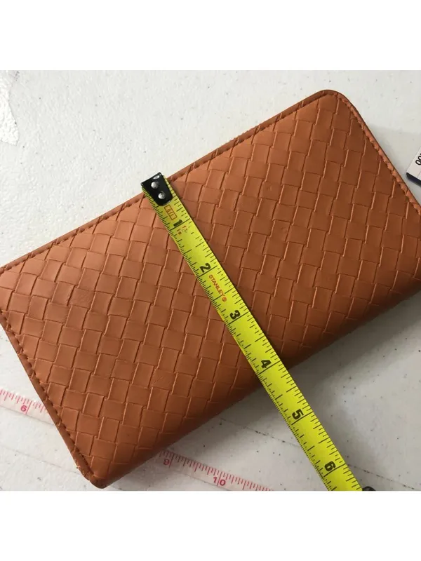 Universal Threads Woven Texture Zip-Around Wallet Faux Leather Brown - Image 5