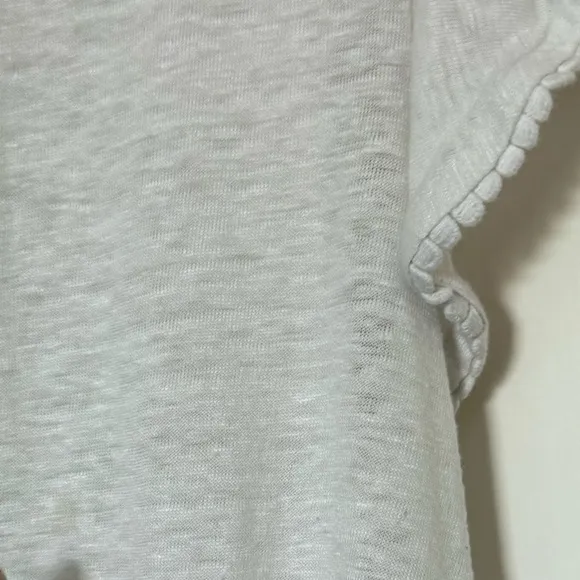 LOFT White 100% Linen Flutter Sleeve Top M Pleated Neck Lightweight - Image 6