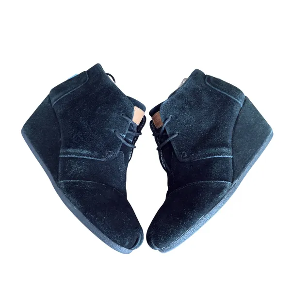TOMS‎ Women's Desert Wedge Black Lace-Up Ankle Booties Black US 9 Suede - Image 3