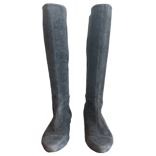 Tory Burch Grey Suede Cap Toe Stretch Back Riding Boots 8.5 - Image 2