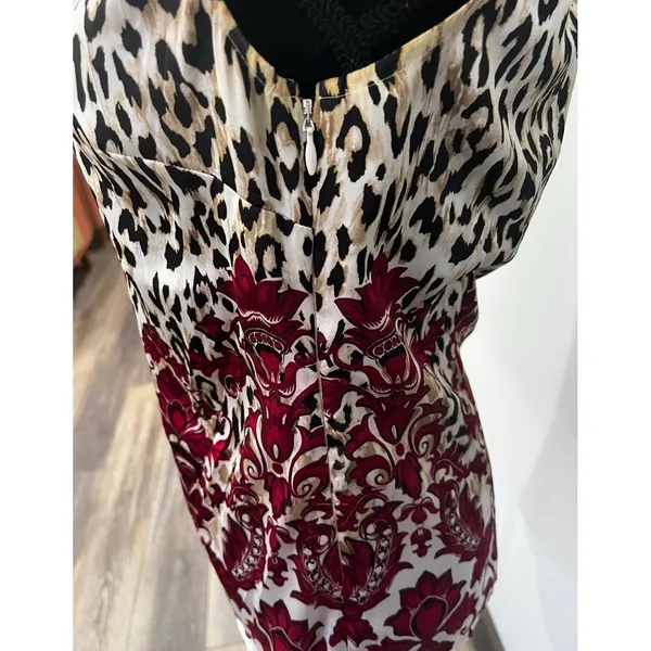 White House Black Market Sleeveless Halter Top Animal‎ Print Burgundy Damask S - Image 7