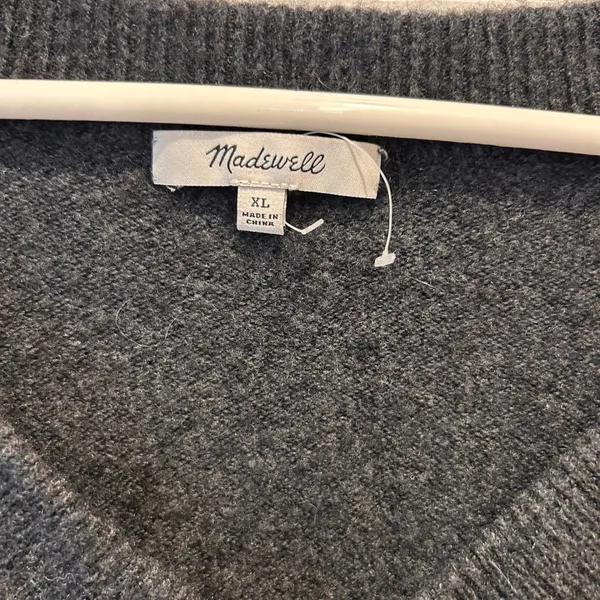 Madewell Womens XL Charcoal Gray Polka Dot Merino Wool Alpaca V-Neck Sweater - Image 3