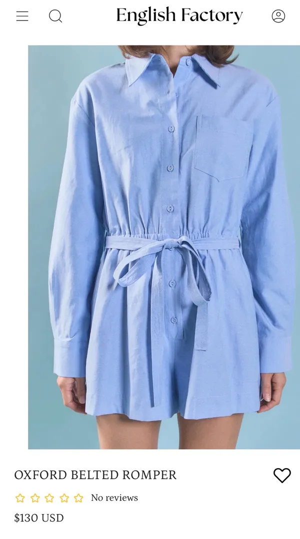 Powder Blue Oxford Belted Romper - Image 3