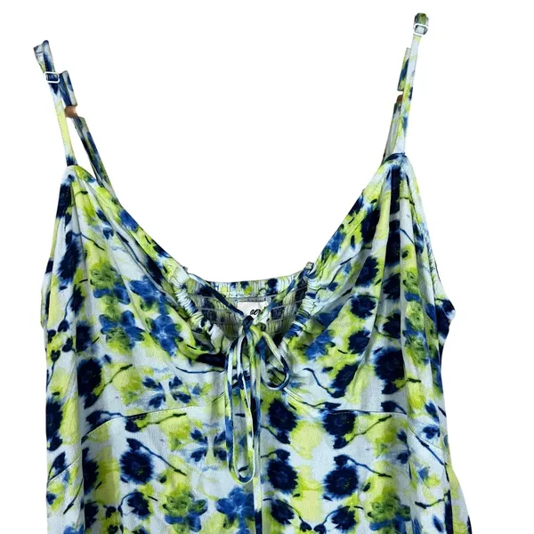Aerie Floral Tie Dye Keyhole Mini Dress Blue Green Boho Smocked Size M - Image 3