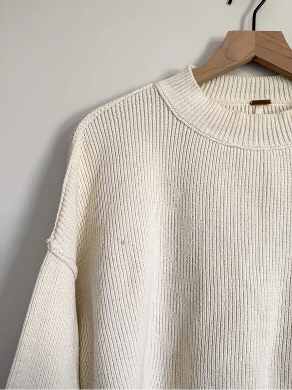 Free People Cream Easy Street Cropped Pullover XS - Image 5
