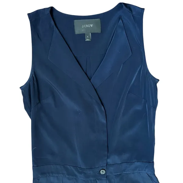 J.Crew Navy Blue Trench Jumpsuit One Piece Pants Crop Silky Sz 2 Pockets Career - Image 7