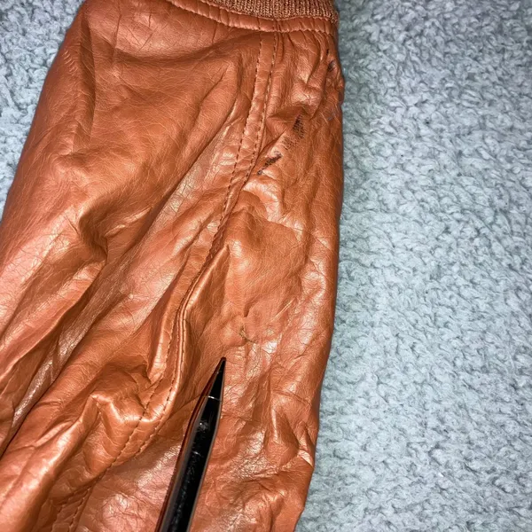 Faux Leather Bomber‎ Jacket Women 1X Cognac Brown Moto Zip Up Edgy Grunge Biker - Image 8