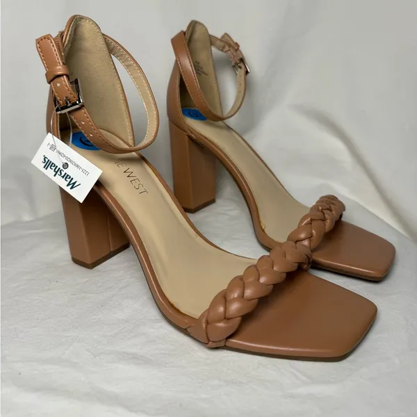 Nine West Allha 3 Braided Strap Chunky Heels in Macaroon Tan 6.5 - Image 5