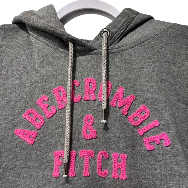 Abercrombie & Fitch Women Hoodie Boho Y2K Casual Gray Pink Logo Size M - Image 3