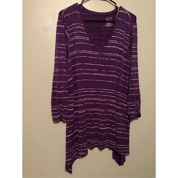 APT 9 Purple Long Sleeve V Neck Tunic Top Size XL - Image 2
