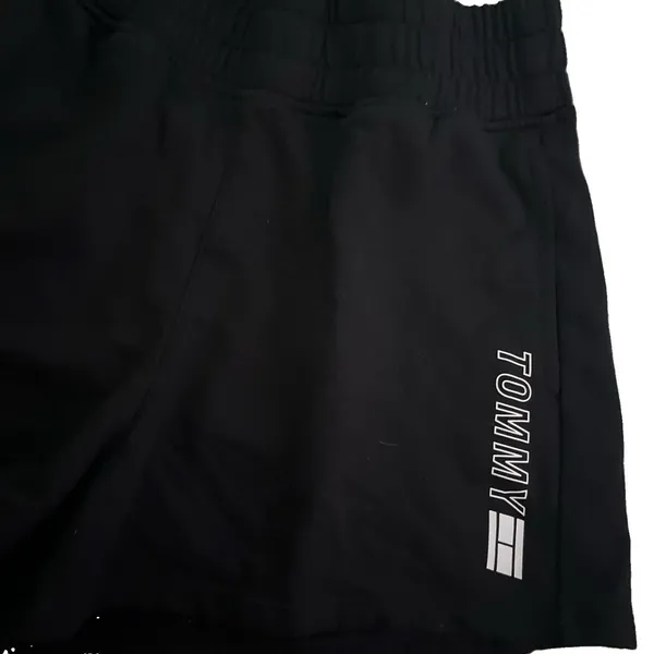 Tommy Hilfiger Athletic Shorts Size S Black Wide Leg Elastic Waist Logo Pockets - Image 2