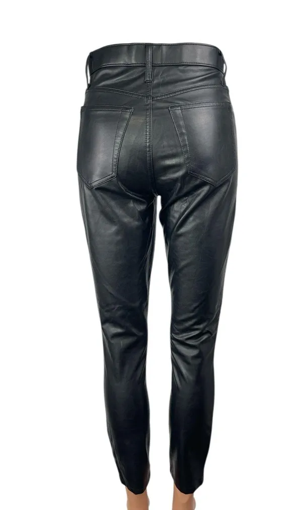 Abercrombie & Fitch Black Faux Vegan Leather High Rise Skinny Trousers Pants 25 - Image 2