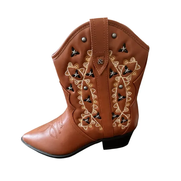 Sam & Libby Cowboy Boots Womens Size 9 Brown Western Embroidered Studded NWT - Image 3