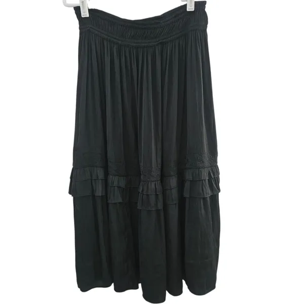 Current Air Anthropologie Black Tiered Maxi Skirt with Ruffle Detail Size Meduim - Image 3