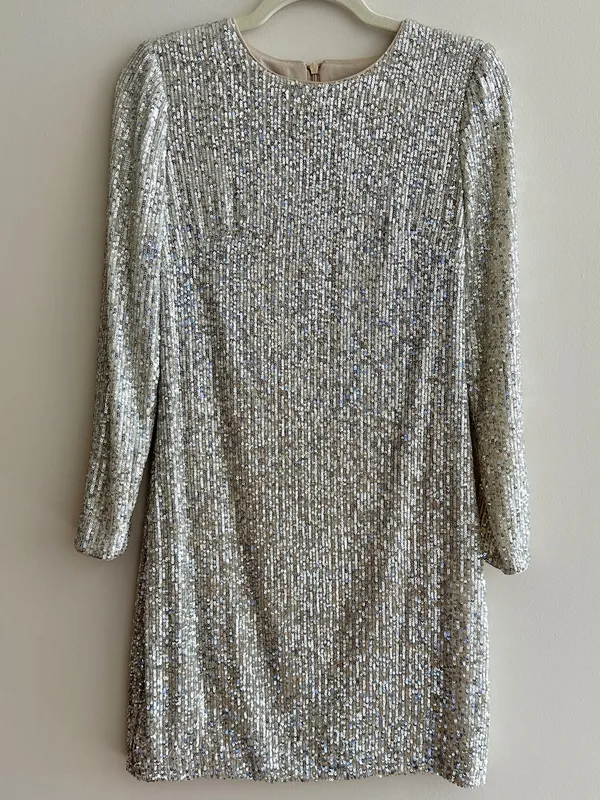 Eliza J Silver Long Sleeve Sequin Mini Dress, Party Cocktail Holiday, Size 4 - Image 3