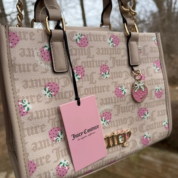 NWT Juicy Couture Strawberry Print Tote Crossbody Bag Y2K Coquette Pink Charm - Image 2