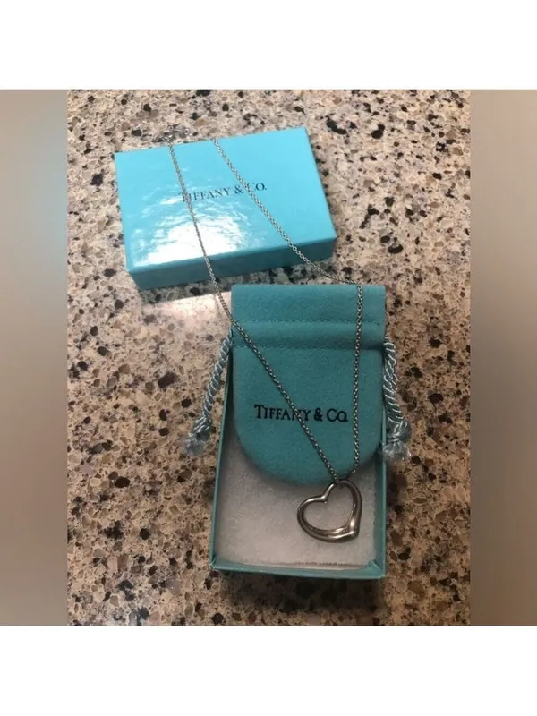 Tiffany & Co Sterling Silver Elsa Peretti Open Heart Pendant Necklace - Image 2