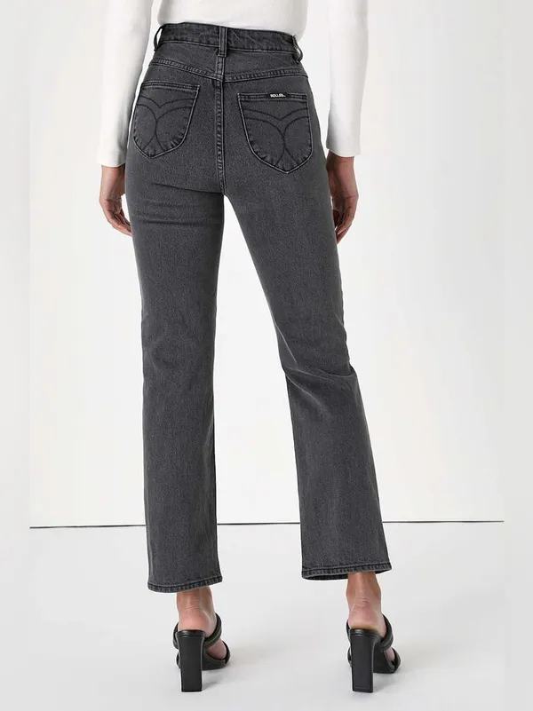 Rollas Original Straight Black High Rise Distressed‎ Denim Jeans size 27 - Image 2