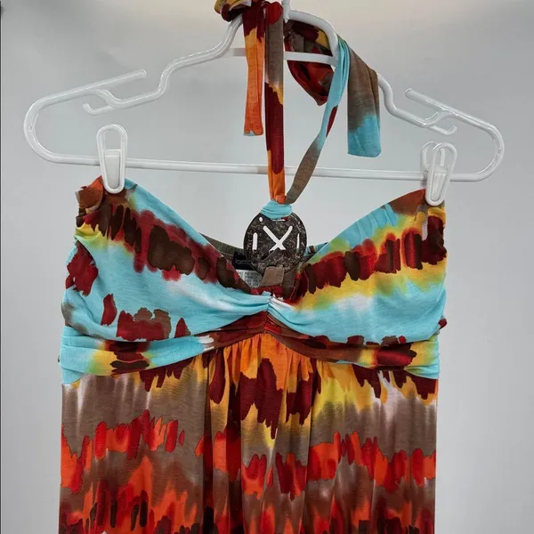 Boston Proper Multicolor Tie-Dye halter Maxi Dress M Y2K beach vacation resort - Image 6