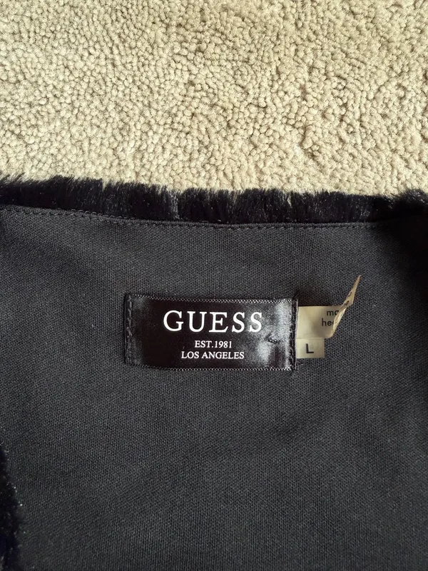 GUESS Black Faux Fur Sequin Vest – Size L - Image 3