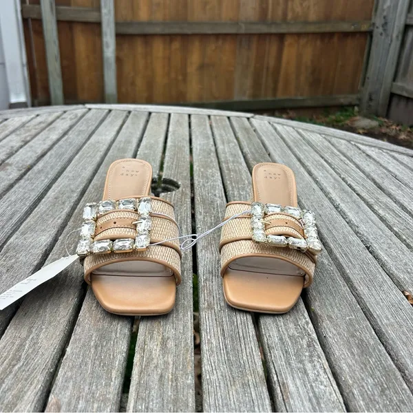 Size 6 Women's Kathleen Raffia Buckle Block Heels - A New Day summer spring‎ - Image 3