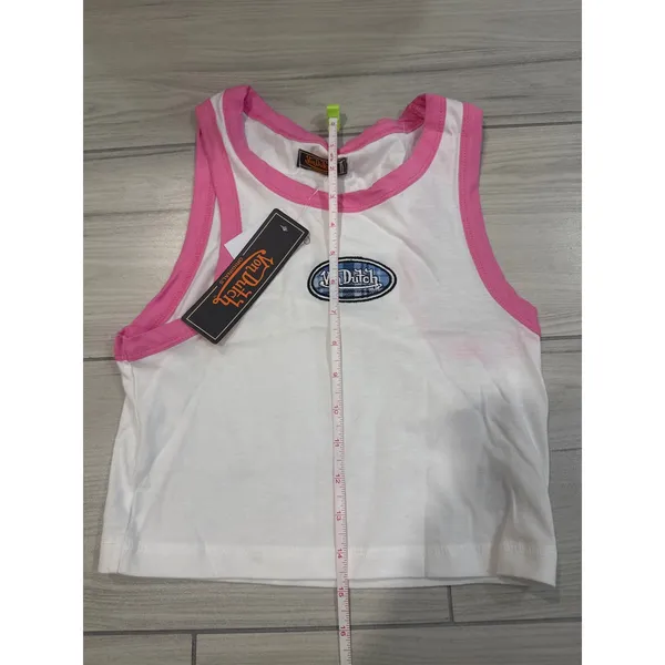 Von Dutch Pajama Set White Pink Ringer Crop Top Blue Plaid Shorts Small NWT - Image 9
