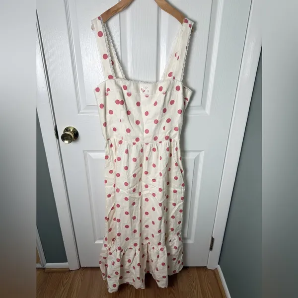 Reformation Rowen Linen Dress Pink Polka Dot 12 - Image 2