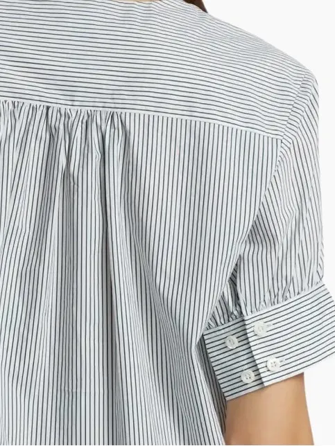 Like New FRAME Striped V Neck Puff Sleeve Organic Cotton Top Medium Retail $298 - Image 4