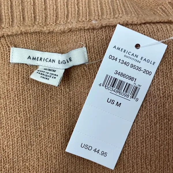 American Eagle Tan Cropped Button Up Long Sleeve Cardigan Sweater NEW M - Image 4