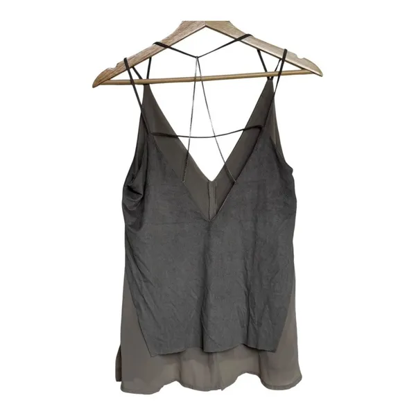Zara Womens VNeck Sleeveless Layered Tank Top tan Small faux suede S Casual Chic - Image 3