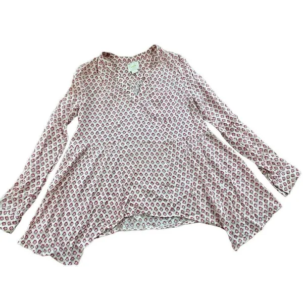 Maeve Anthropologie‎ Pink Medallion Sharkbite Hem Tunic Top Sz 0 - Image 3