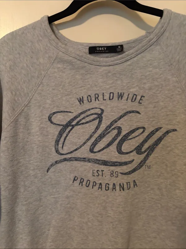 Obey Light Gray Sweatshirt with Navy Script - Image 2