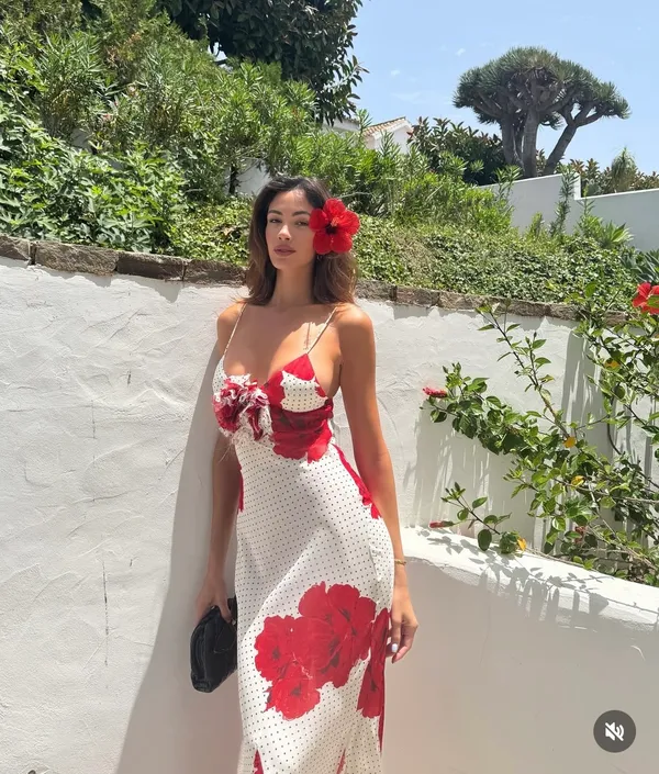 Zara maxi long Floral Red and White ruffled bodycon Dress evening party wedding - Image 11