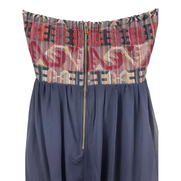 Ya Losangeles Strapless Aztec Print Tapestry Top Silk Blend Lined Bottom Dress L - Image 5