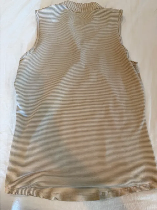 Adidas Beige Striped Sleeveless Golf Polo Top Size Medium - Image 4