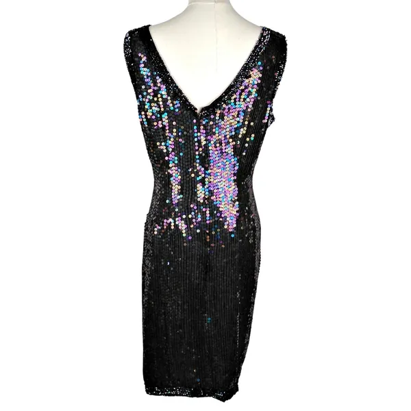 NITE Waves Samir Suni 100% Silk Sequin Cocktail Dress XL USA Formal VTG - Image 3
