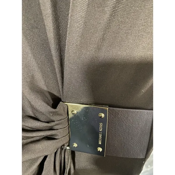 Michael Kors Faux Wrap Dress Brown Gold MK Buckle NWT M - Image 7