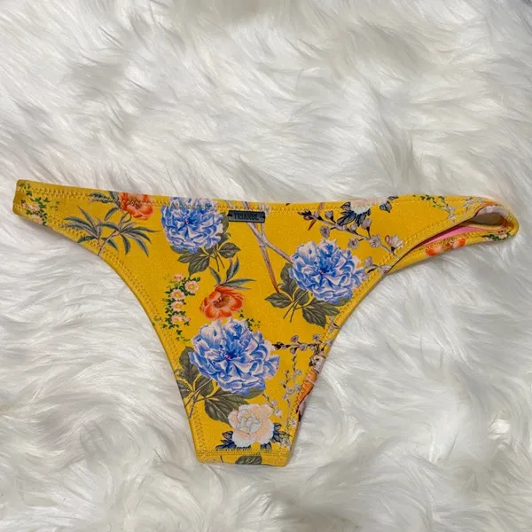 TRIANGL‎ Yellow Floral Cheeky Low Rise Bikini Bottom Y2K Resort Swimsuit Scuba - Image 2