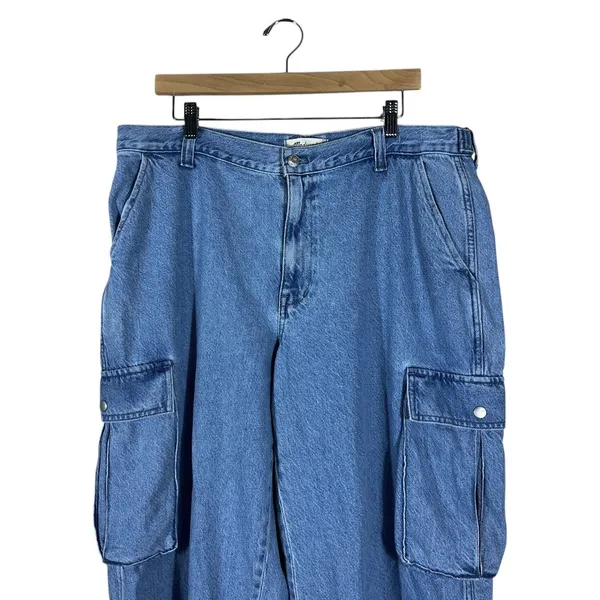 NWT Madewell Low-Slung Cargo Solid Denim Pants Blue 90s Wide Leg NK883 Size 32 - Image 3