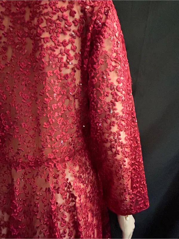 Embroidered Red Lace Fit-and-Flare Women's Dress MD - Image 14