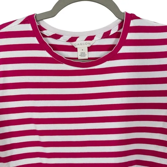 Caslon Womens Striped Long Sleeve Crew Neck T‎ Shirt Size M Pink White Casual - Image 5