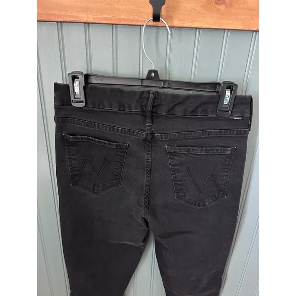 Mother Denim Black Distressed High Rise‎ Skinny Jeans Raw Hem Size 29 - Image 2