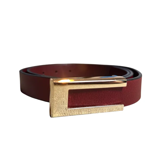 VTG Red Brown Adjustable Leather Belt Brass Buckle Minimalist Retro Western Boho - Image 9