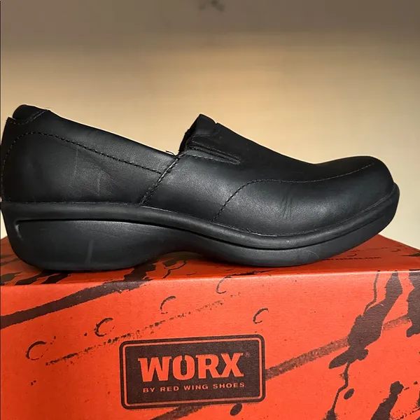 Worx Womens Black Leather Slip On Work Comfort Slip Resistant Shoes‎ Sz 5.5 - Image 2