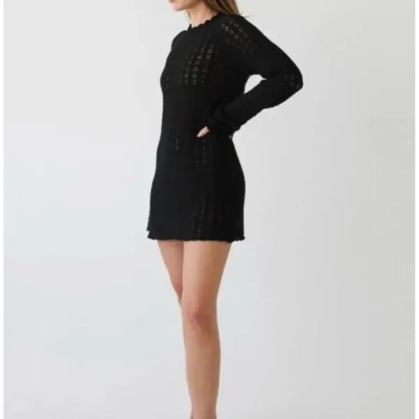 Anthropologie NWT Medium Rumored Black Beyond the Sea Fishnet Knit Mini Dress - Image 5