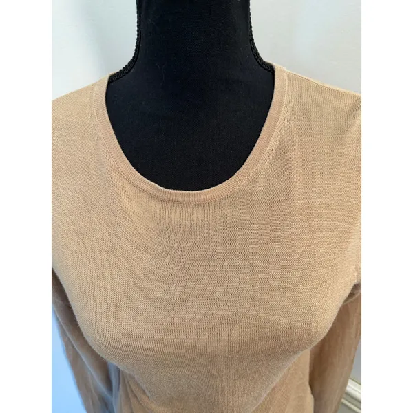 Vintage City Silk Knitwear Long Sleeve Crew Neck Top Camel Tan Luxury Minimalist - Image 4