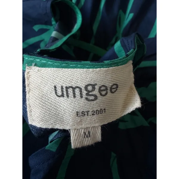 Umgee‎ Navy Blue Green Bow Print Cotton Midi Dress Medium Puff Sleeve - Image 14